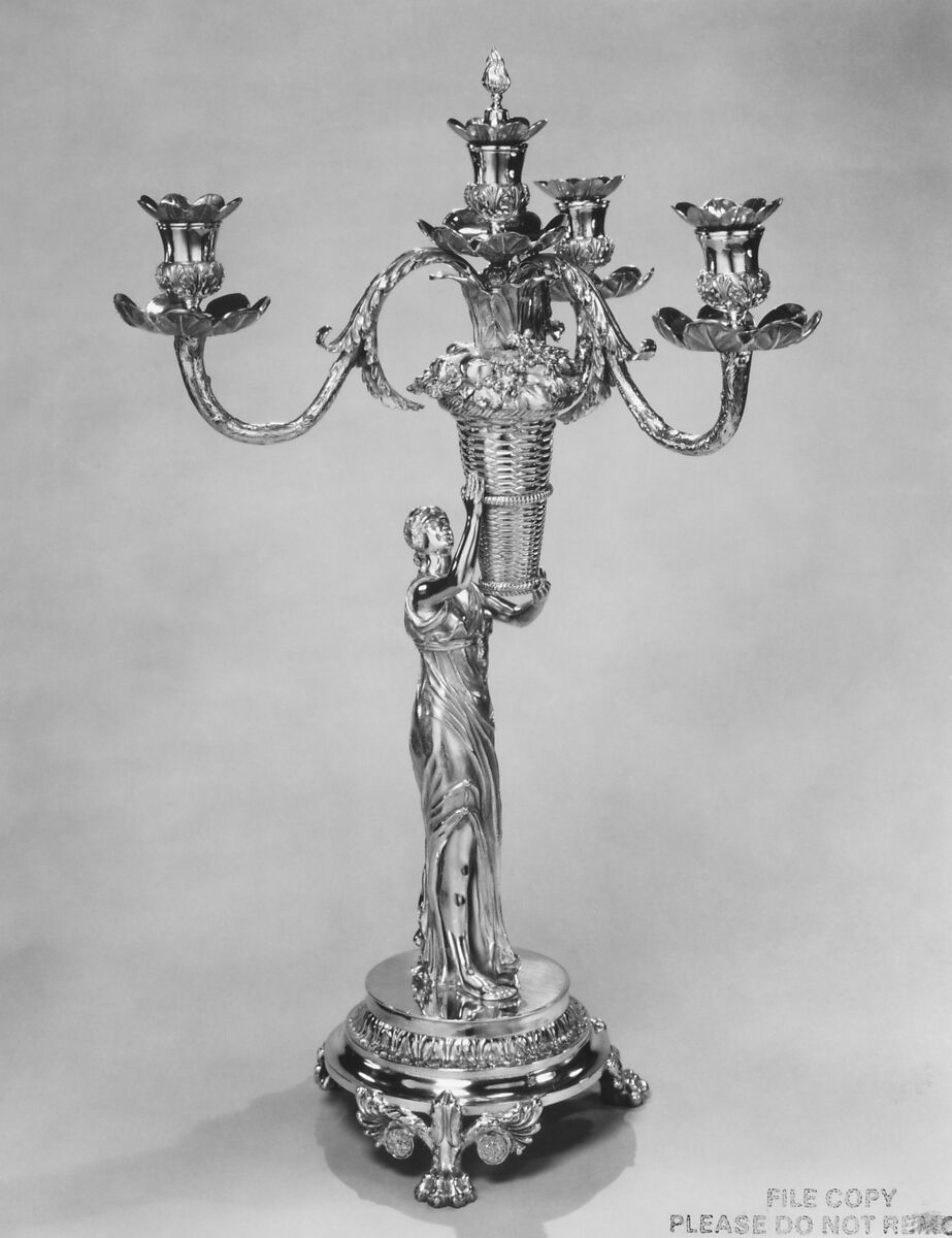 Pair of three-light candelabra, William Pitts (British, London 1790–1840 London), Silver, British, London