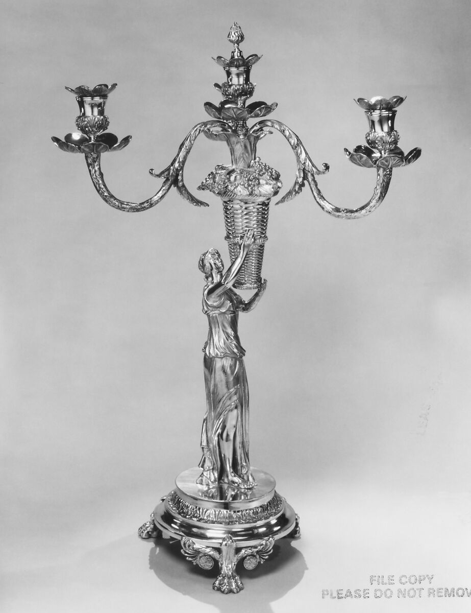 Pair of three-light candelabra, William Pitts (British, London 1790–1840 London), Silver, British, London