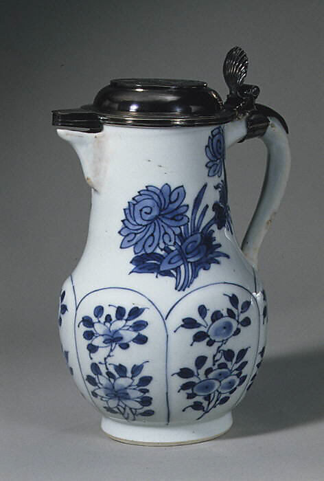 Ewer, Hard-paste porcelain, silver, Chinese, for Dutch market 