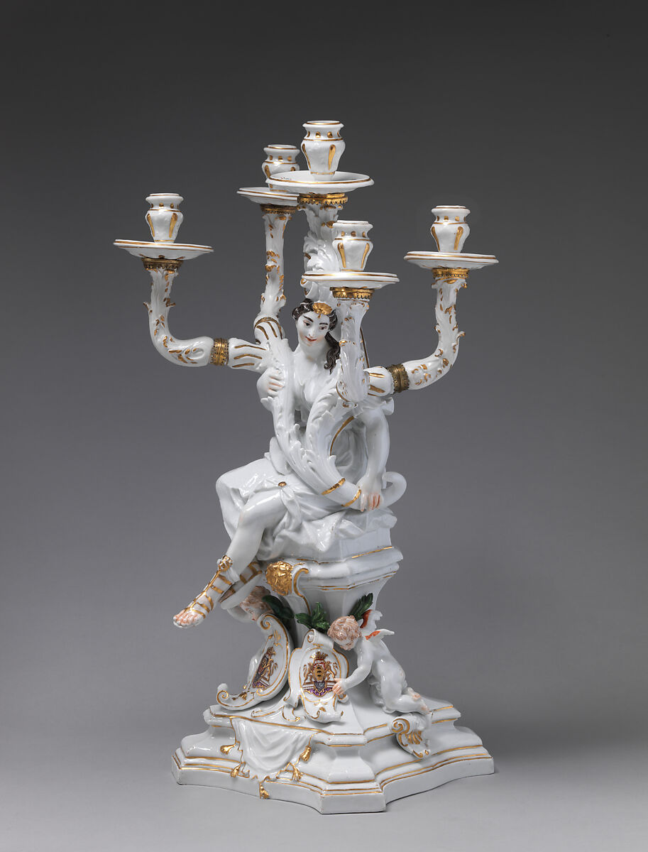 Five-light candelabrum, Meissen Manufactory (German, 1710–present), Hard-paste porcelain, German, Meissen