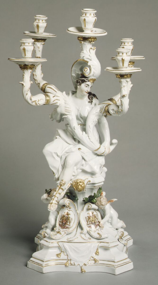 Five-light candelabrum, Meissen Manufactory (German, 1710–present), Hard-paste porcelain, German, Meissen