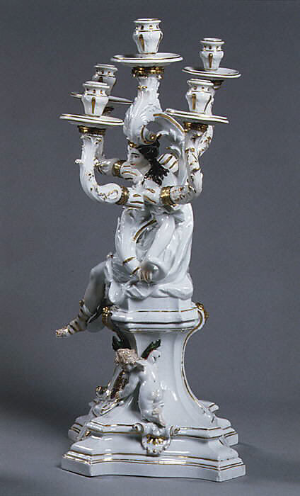 Five-light candelabrum, Meissen Manufactory (German, 1710–present), Hard-paste porcelain, German, Meissen