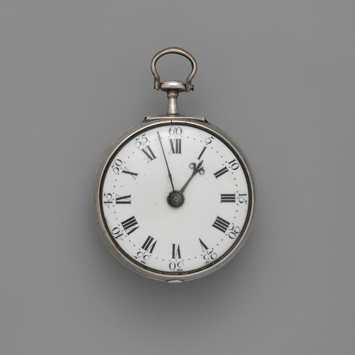 Pair-case watch and key, Watchmaker: Stephen Gibbs (British, born ca. 1733, Clockmakers' Company 1748–64), Silver; painted enamel;  brass and steel, British, London