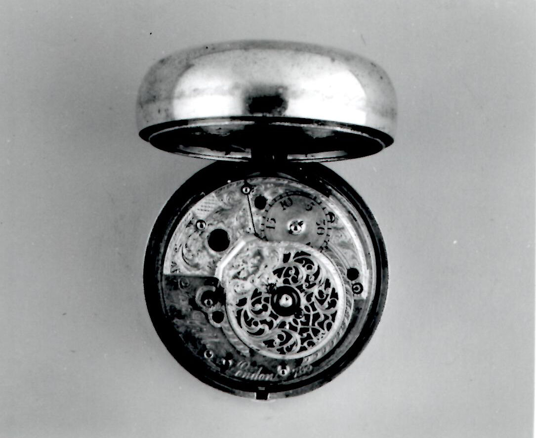 Pair-case watch and key, Watchmaker: Stephen Gibbs (British, born ca. 1733, Clockmakers' Company 1748–64), Silver; painted enamel;  brass and steel, British, London