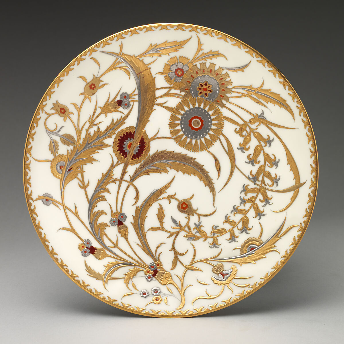 Plate with Isnik floral and foliate pattern, Minton(s) (British, Stoke-on-Trent, 1793–present), Bone China, British, Stoke-on-Trent, Staffordshire 
