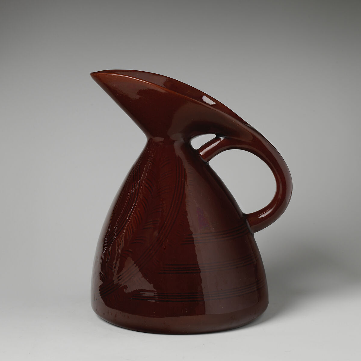 Pitcher, Christopher Dresser (British, Glasgow, Scotland 1834–1904 Mulhouse), Earthenware, British, Linthorpe, Yorkshire 