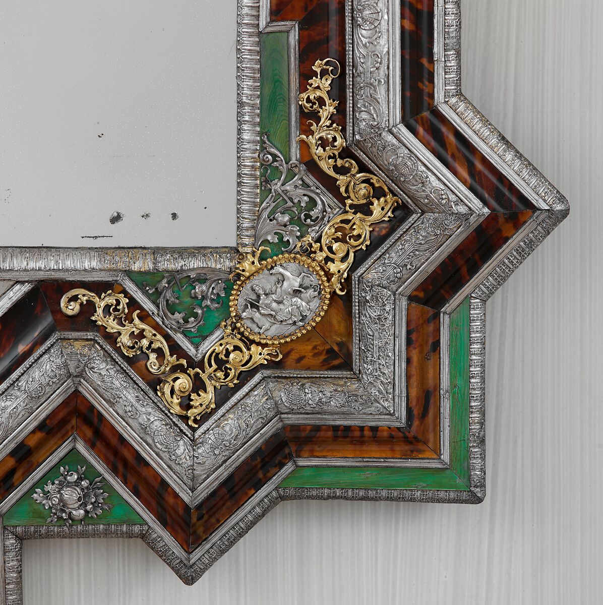 Mirror, Johann Valentin Gevers (German, ca. 1662–1732), Oak and pine veneered with tortoiseshell, silver, silver gilt, and green-stained ivory; mirror glass, German, Augsburg