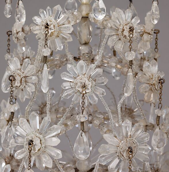 Six-light candelabrum (girandole) (one of a pair), Rock crystal, gilt bronze, silvered brass, iron, brass wire, glass, possibly Swedish