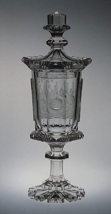 Goblet with cover, Engraved decoration in the style of August Böhm (1812–1890), Glass, Austrian or Bohemian