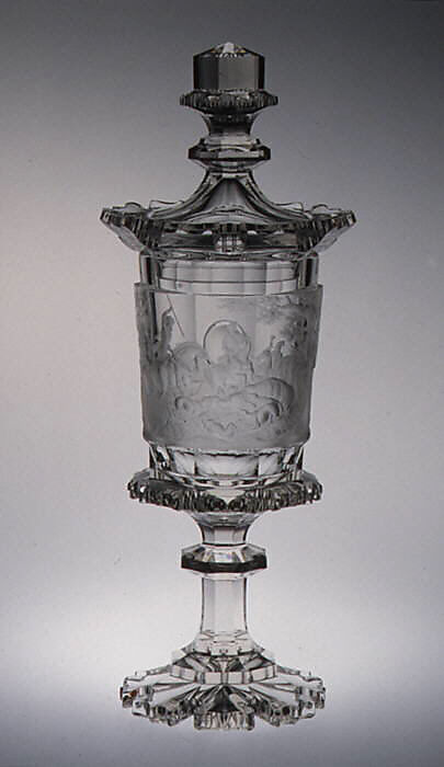 Goblet with cover, Engraved decoration in the style of August Böhm (1812–1890), Glass, Austrian or Bohemian