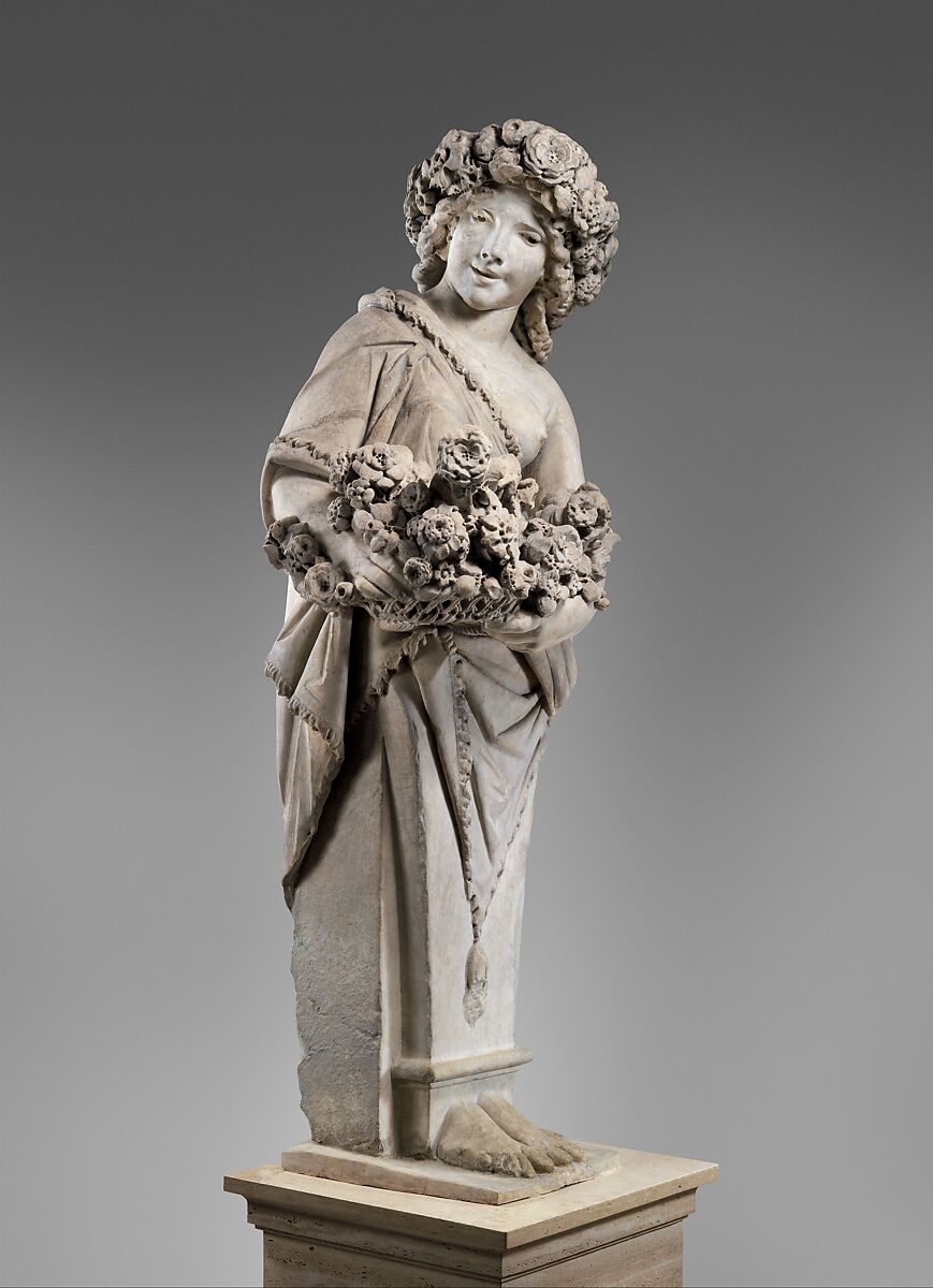 Spring in the guise of Flora (one of a pair), Pietro Bernini (Italian, 1562–1629), Marble, Italian, Rome 
