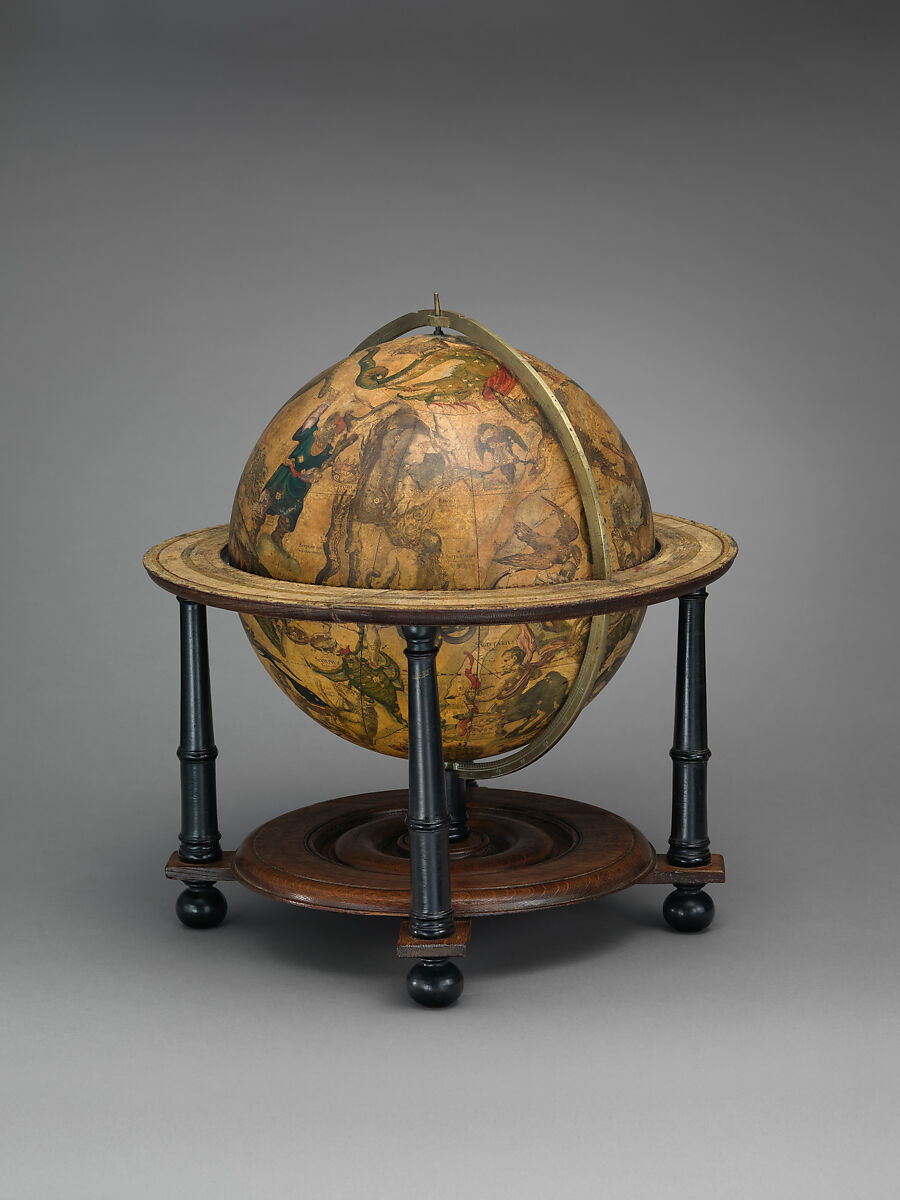 Celestial globe, Willem Jansz Blaeu (Dutch, Alkmaar 1571–1638 Amsterdam), Paper, brass, oak and stained, light-colored wood, Dutch, Amsterdam
