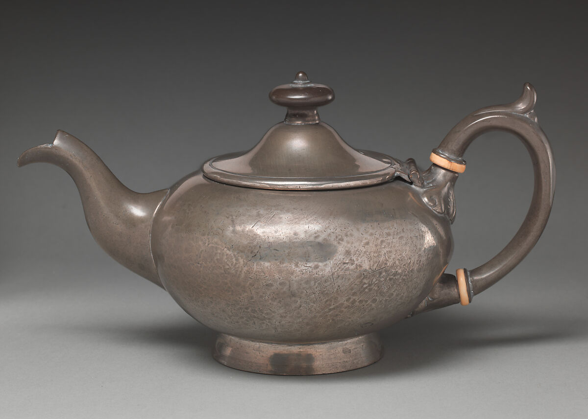 Teapot, James Dixon &amp; Sons (British, founded Sheffield, 1806), Britannia metal; bone, British, Sheffield 