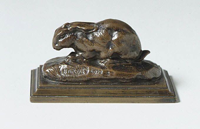 Rabbit (Lapin, les oreilles couchées), Antoine-Louis Barye (French, Paris 1795–1875 Paris), Bronze, French 