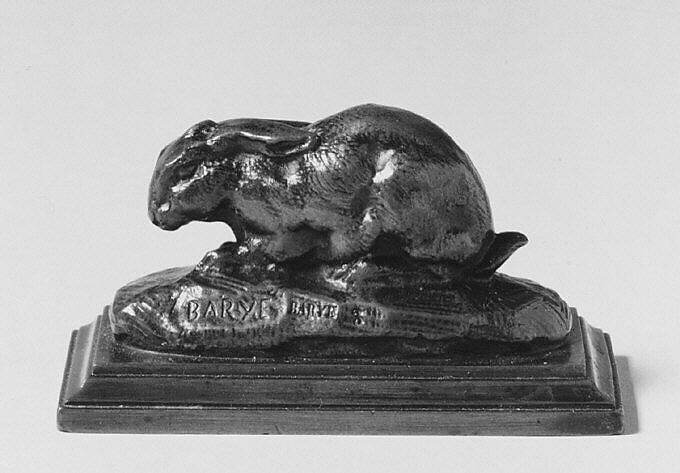 Rabbit (Lapin, les oreilles couchées), Antoine-Louis Barye (French, Paris 1795–1875 Paris), Bronze, French