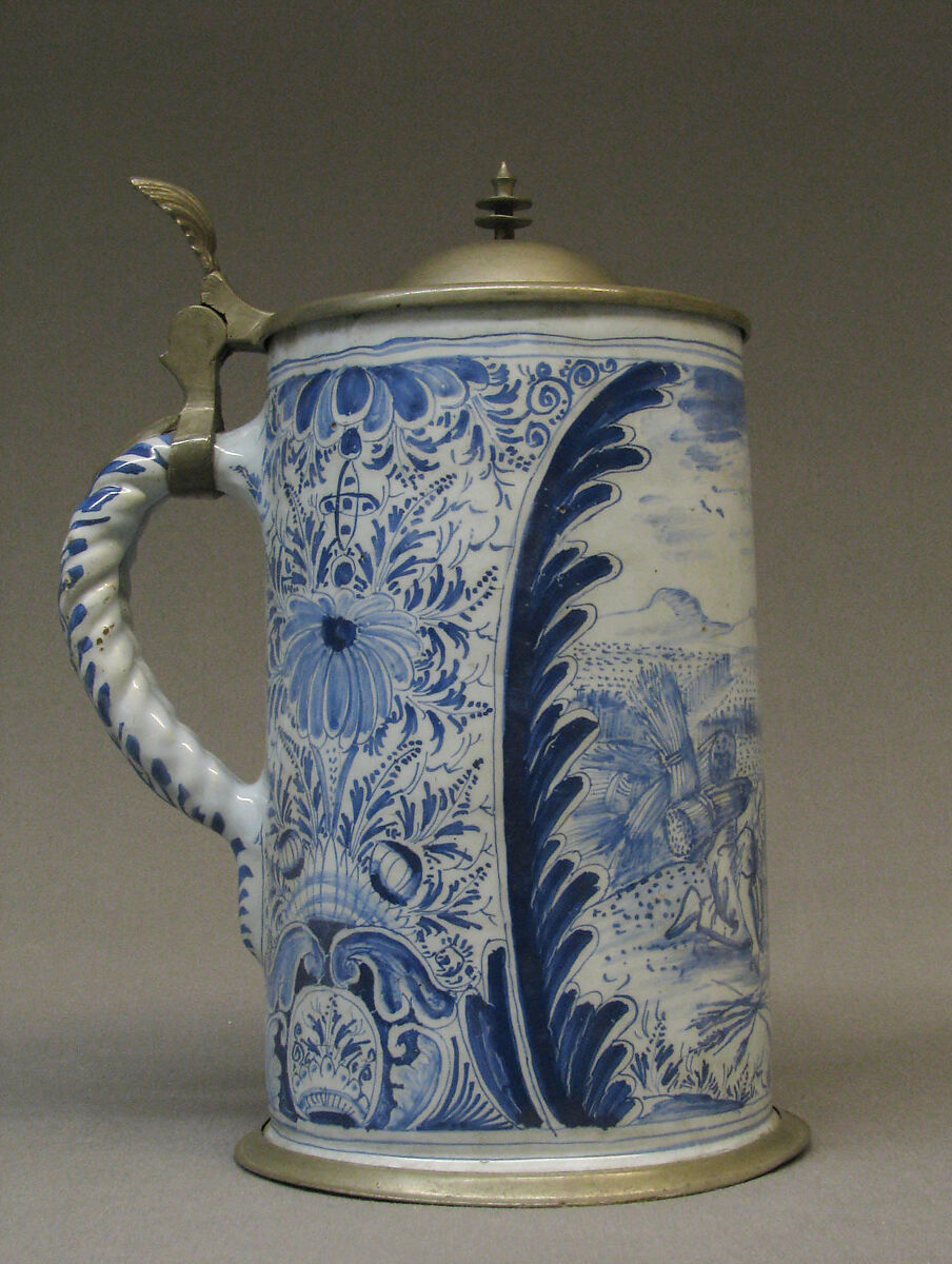 Cylindrical tankard, Porcelain; pewter, German, Nuremberg 