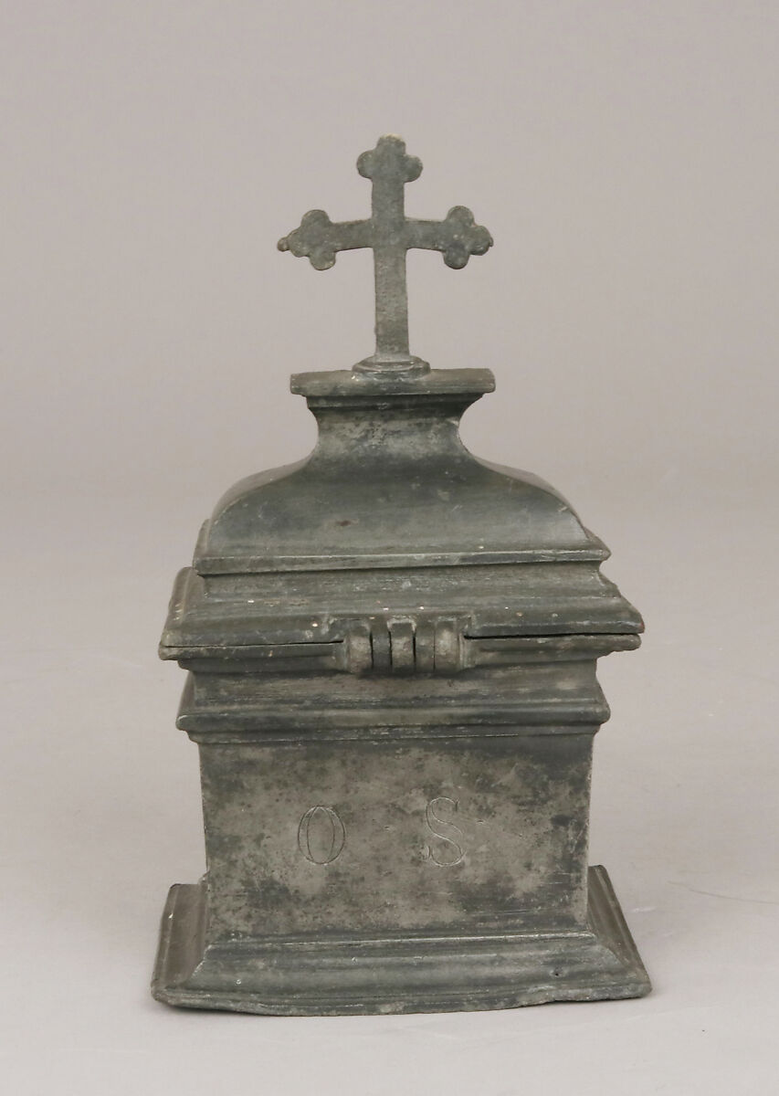 Holy-oil casket (Chrismatory), François DuFour (recorded 1648), Pewter, French, Paris 