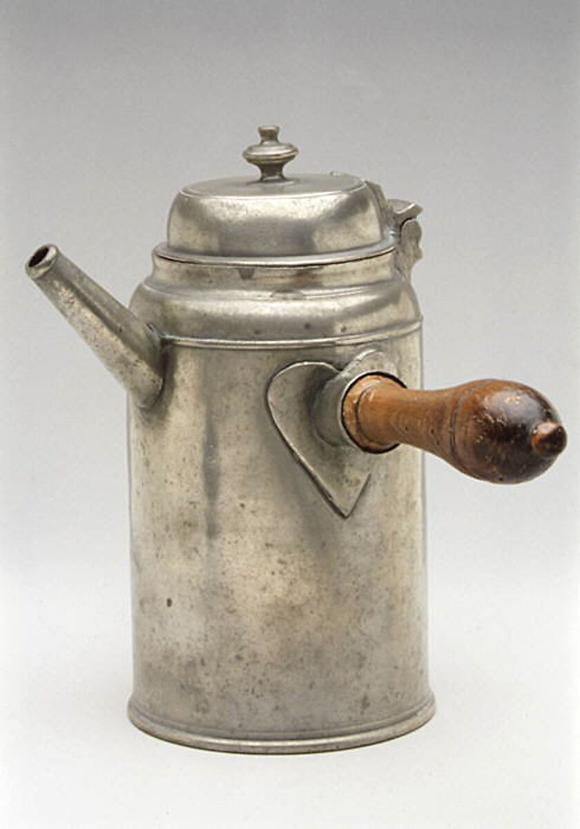 Chocolate pot, Freidrich Gottfried Herrmann (German, recorded 1783–1813), Pewter, German, Dresden 