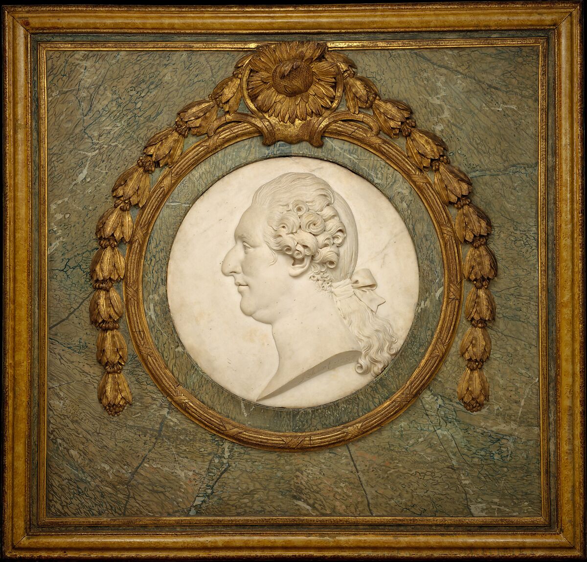 Louis XVI, Philippe Laurent Roland, Marble medallion, gilt and marbleized wood frame, French, Paris