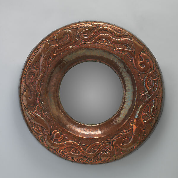 Mirror frame, John Pearson (British, Lambeth 1859–1910), Repoussé copper over wood, containing a convex mirror, British, London 