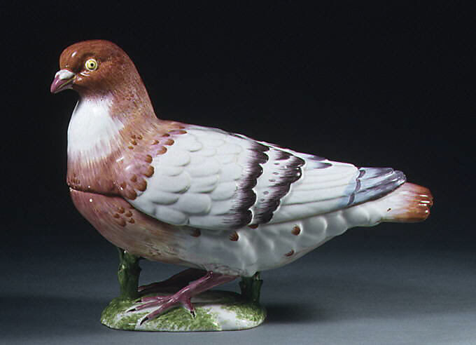 Tureen with cover in the form of a pigeon, Period of Paul Hannong (1755–1759), Faience (tin-glazed earthenware), French, Strasbourg 