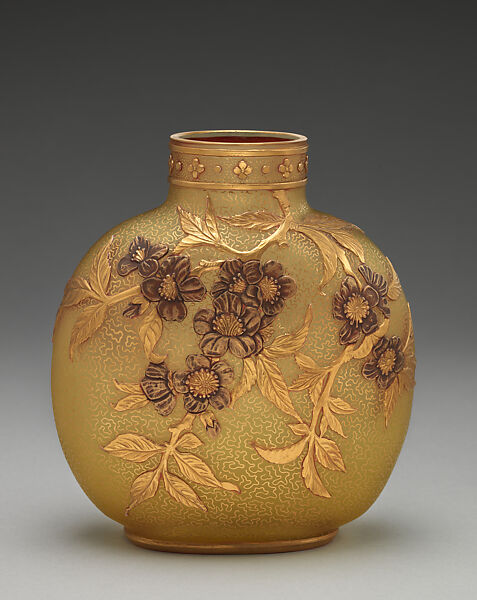 Vase decorated wtih apple tree bough, Thomas Webb &amp; Sons (British, founded 1837), Glass, British, Stourbridge 