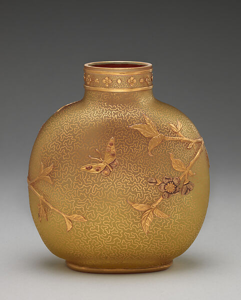 Vase decorated wtih apple tree bough, Thomas Webb &amp; Sons (British, founded 1837), Glass, British, Stourbridge