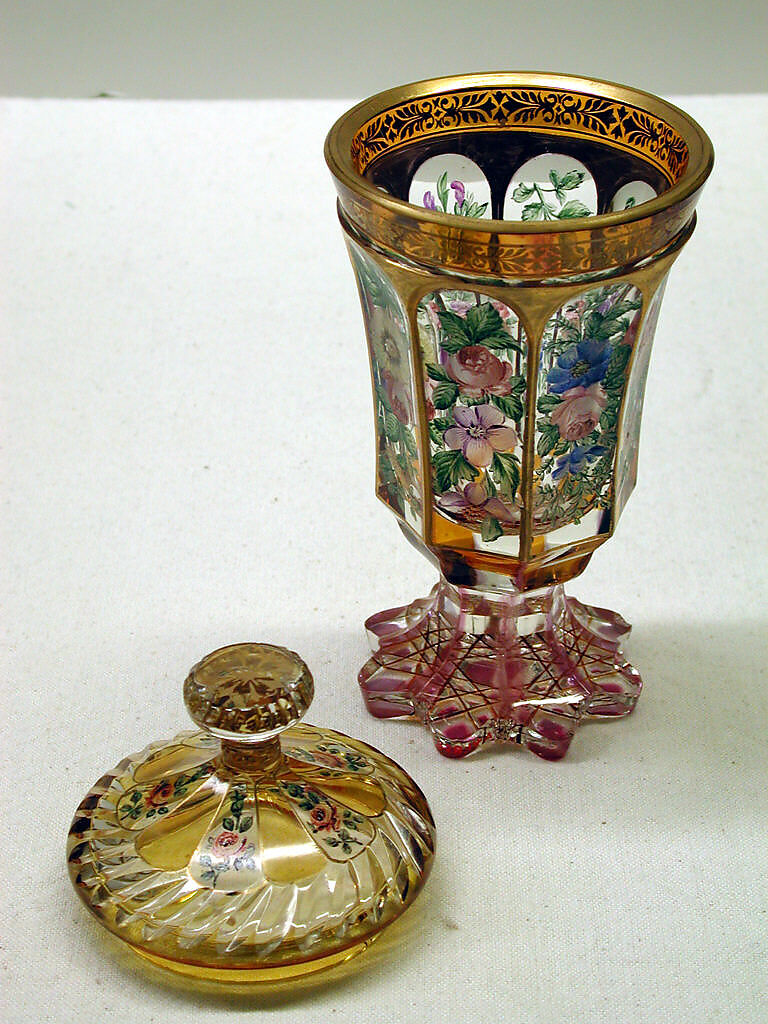 Standing cup with cover, Glass, Bohemian 