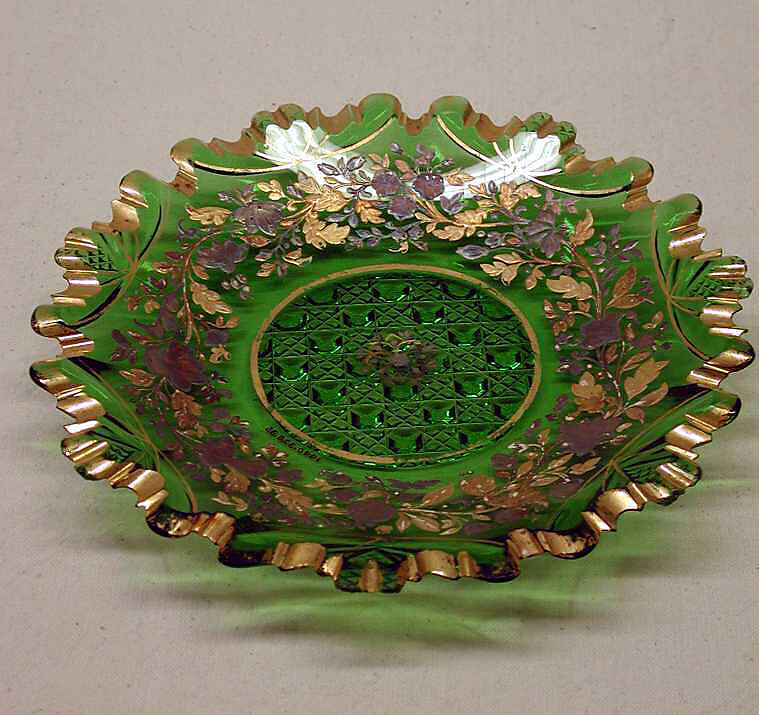 Dish, Glass, gilt, enamel, Bohemian
