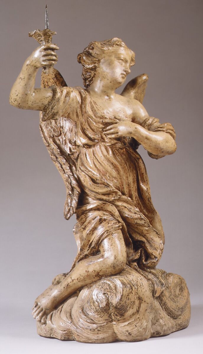 Workshop of Giuseppe Mazzuoli, Candle-bearing angel (one of a pair), Italian, Siena