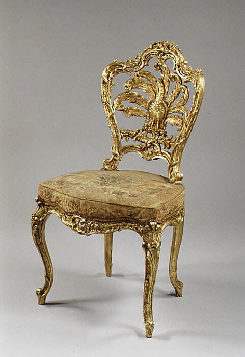 Side chair (one of a pair), Gilt wood, German 