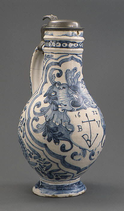 Krug, Faience (tin-glazed earthenware); pewter, Portuguese, Lisbon 