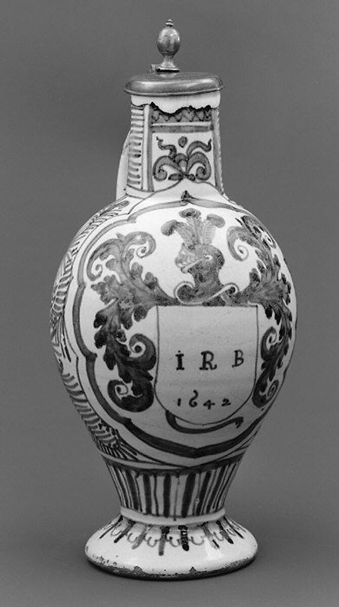 Krug, Faience (tin-glazed earthenware); pewter, German, Hamburg 