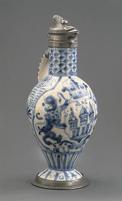 Krug, Faience (tin-glazed earthenware); pewter, German, Hamburg 