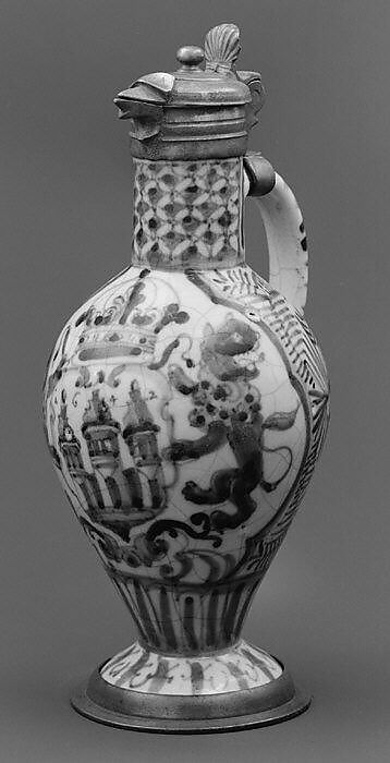 Krug, Faience (tin-glazed earthenware); pewter, German, Hamburg