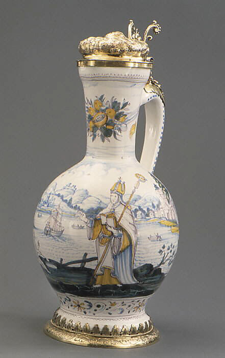Krüg, Faience (tin-glazed earthenware); silver gilt, German, Frankfurt