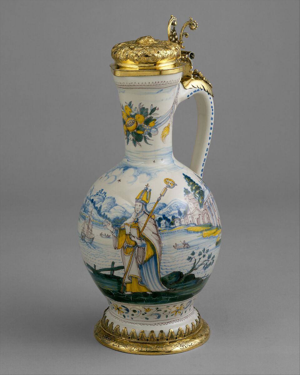 Krüg, Faience (tin-glazed earthenware); silver gilt, German, Frankfurt 