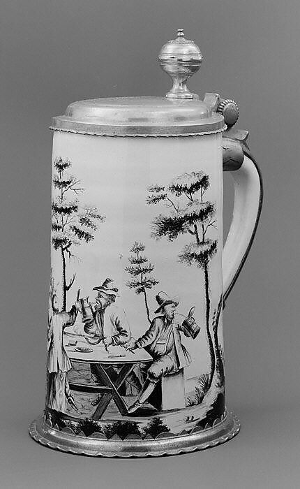 Tankard, Style of Matthias Smid, Tin-glazed earthenware, pewter, German, Nuremberg 