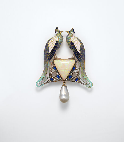 Pendant, René-Jules Lalique (French, Aÿ 1860–1945 Paris), Gold, enamel, opal, pearl, diamonds, French, Paris 