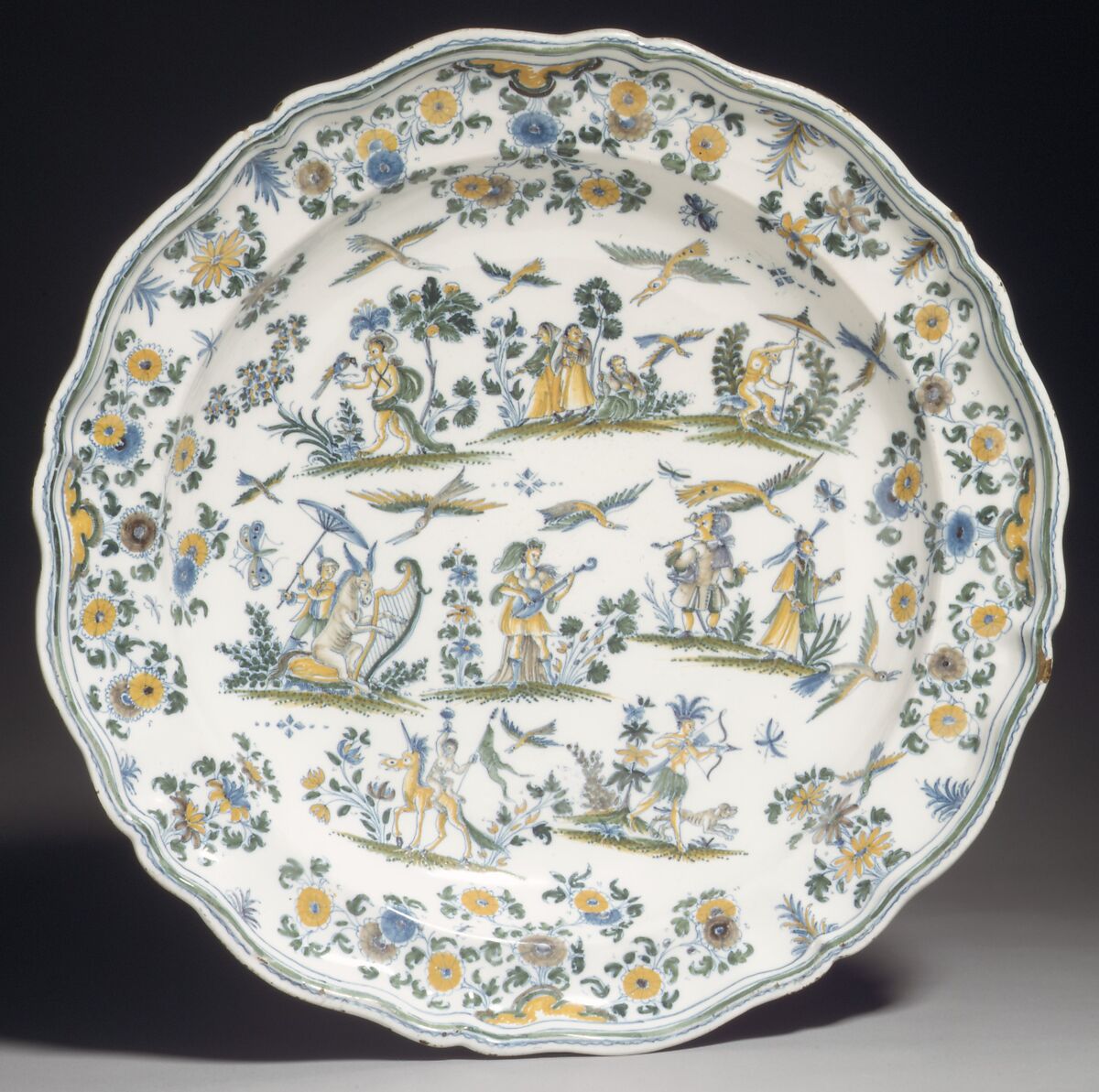 Dish, Faience (tin-glazed earthenware), French, Moustiers 