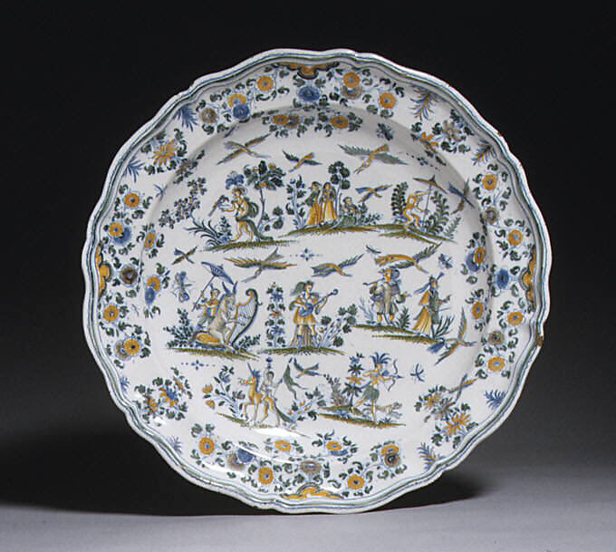 Dish, Faience (tin-glazed earthenware), French, Moustiers