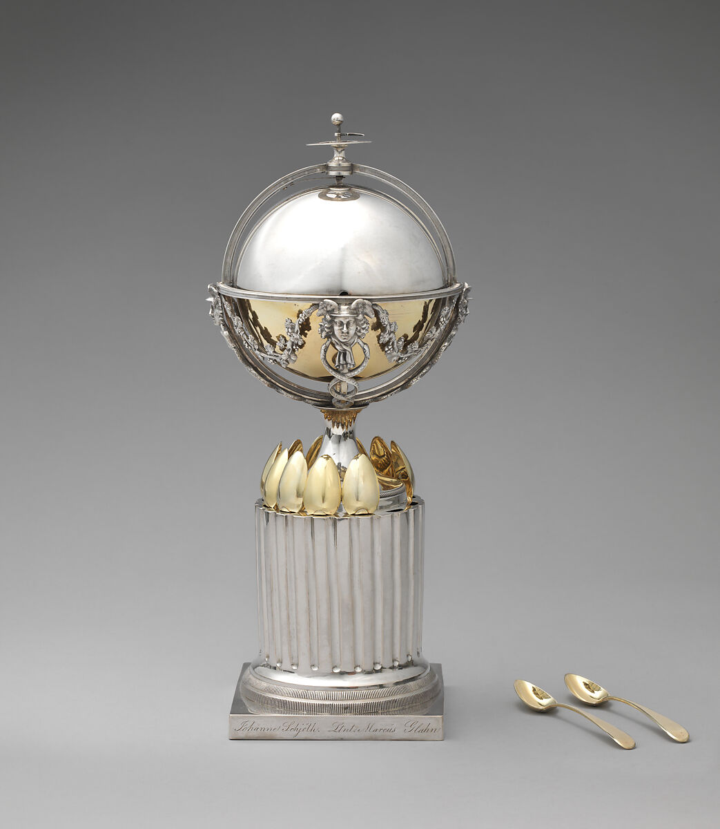 Sugar bowl and spoons, Bendix Gijsen (Danish, 1765–1822), Silver, partly gilt, Danish, Copenhagen