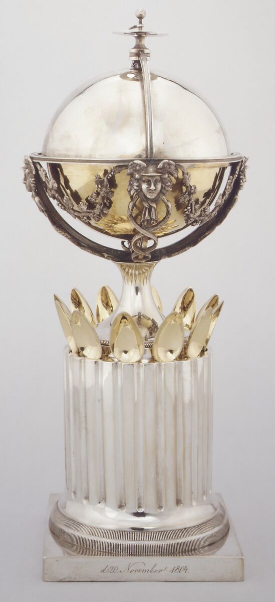 Sugar bowl and spoons, Bendix Gijsen (Danish, 1765–1822), Silver, partly gilt, Danish, Copenhagen