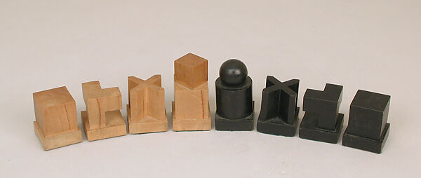 Chess Set, Josef Hartwig (German, Munich 1880–1955 Frankfurt), Linden wood, glass, paper