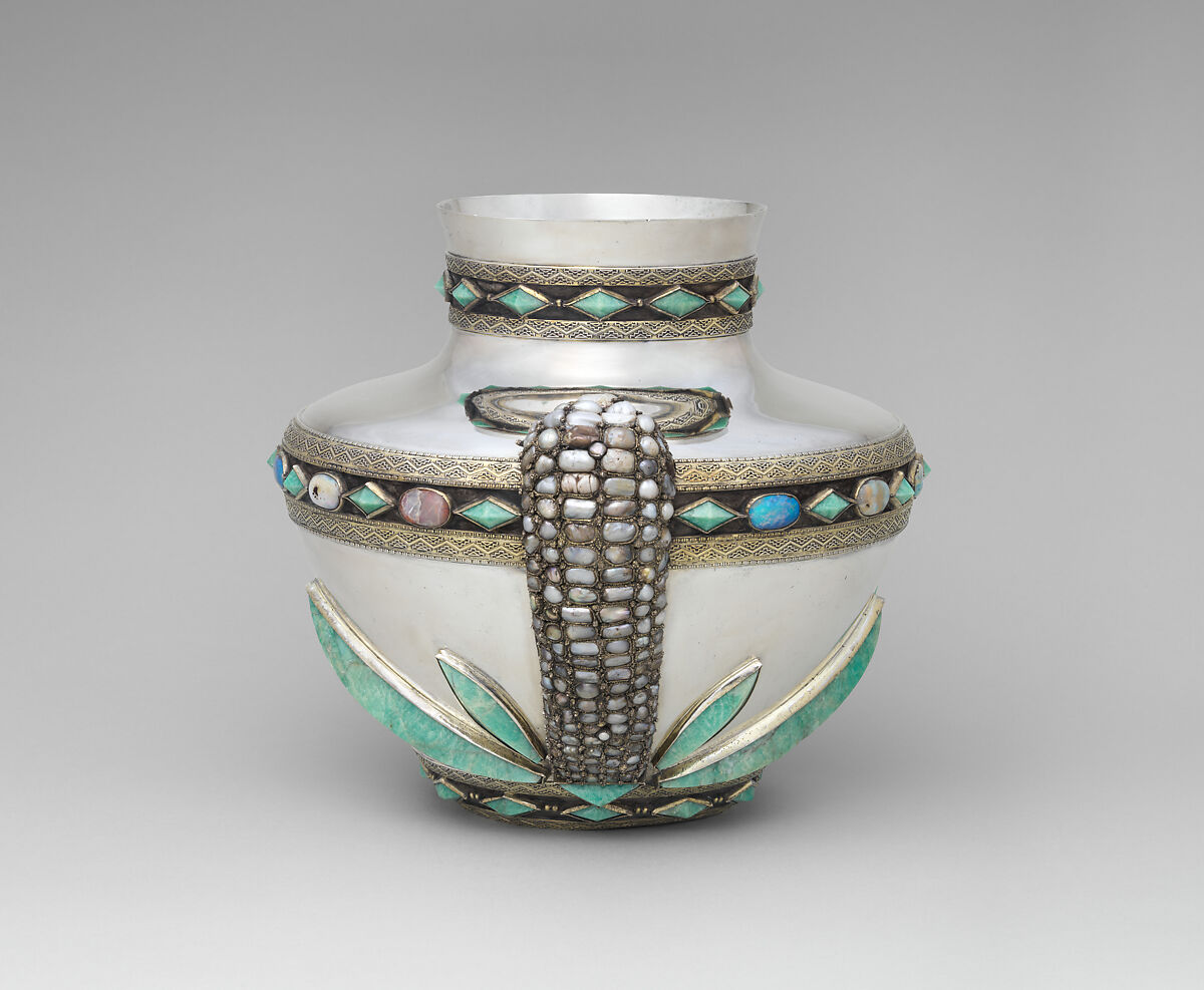 Vase, Tiffany &amp; Co. (1837–present), Silver, silver-gilt, freshwater baroque pearls, amazonite, opals., American