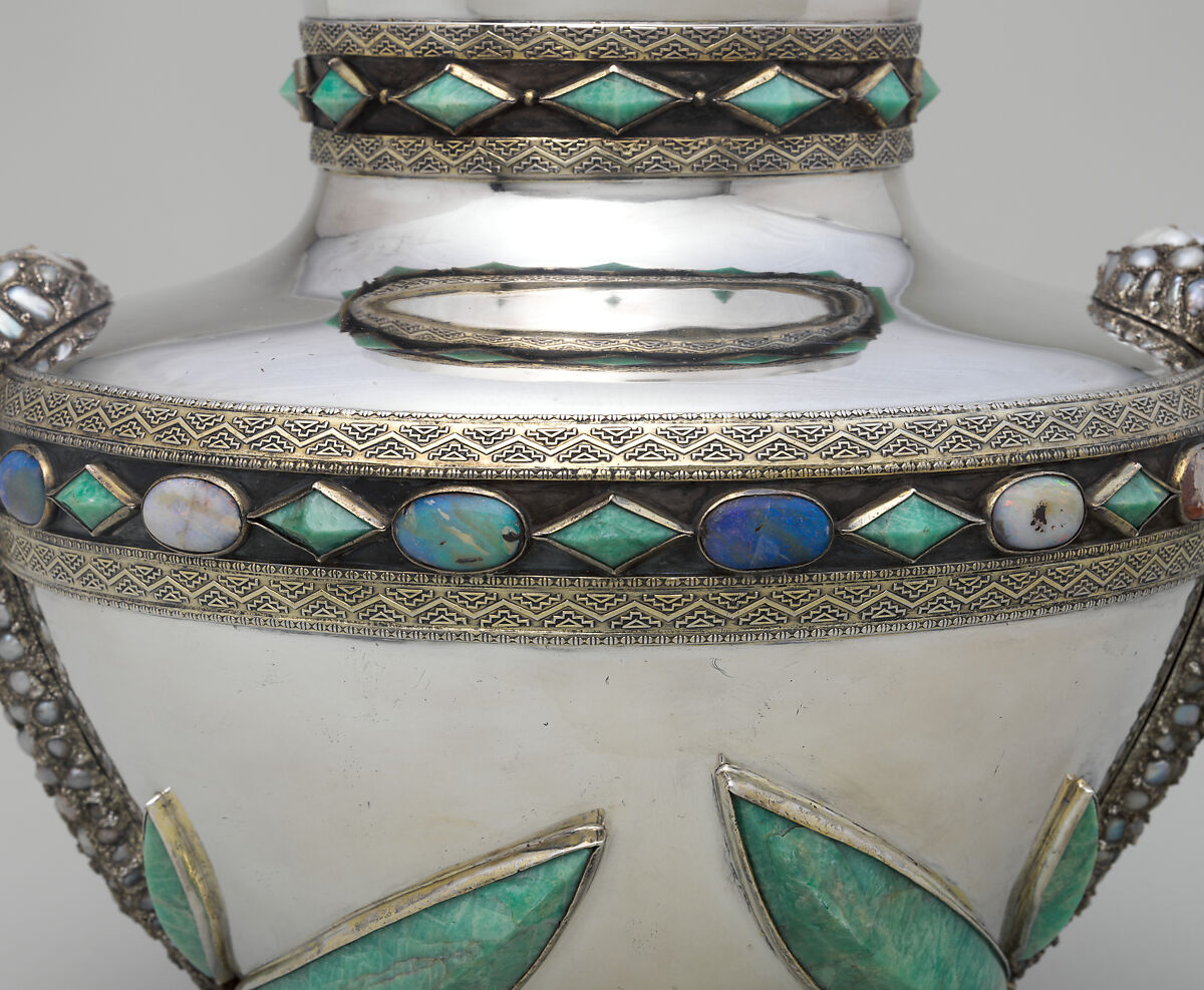 Vase, Tiffany &amp; Co. (1837–present), Silver, silver-gilt, freshwater baroque pearls, amazonite, opals., American