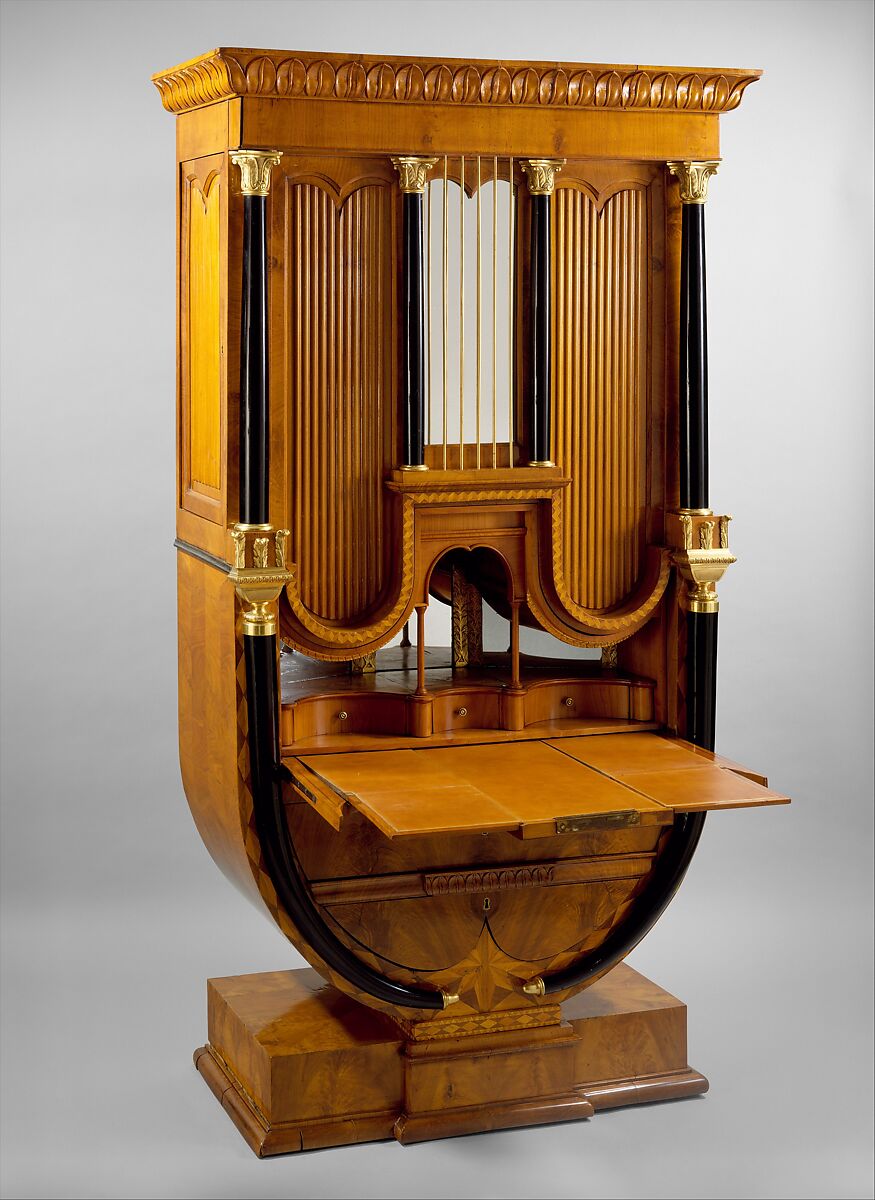 Secretary (sécretaire à abattant), Walnut, parcel-ebonized and mounted with gilt bronze; leather, glass, brass, Austrian