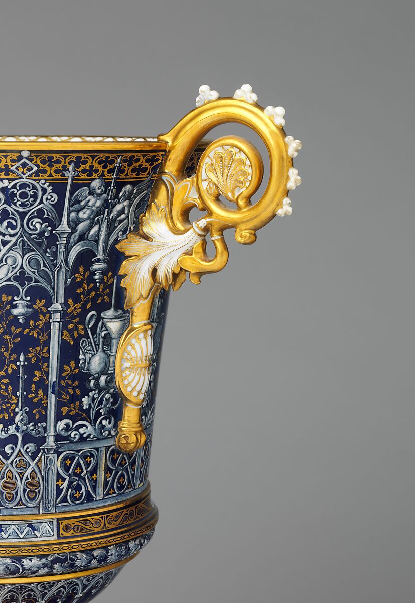 Vase (vase gothique Fragonard) (one of a pair), Sèvres Manufactory (French, 1740–present), Hard-paste porcelain decorated in polychrome enamels, gold, gilt bronze, French, Sèvres