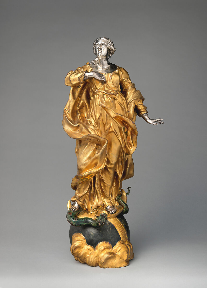 Virgin of the Immaculate Conception, Lorenzo Vaccaro  Italian, Bronze, fire-gilt; polychromy, silver, Italian, Naples