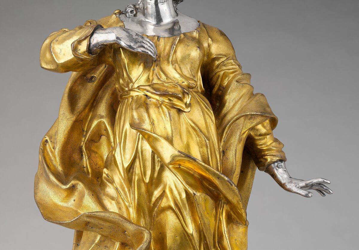 Virgin of the Immaculate Conception, Probably after a model by Lorenzo Vaccaro (Italian, 1653–1706), Bronze, fire-gilt; polychromy, silver, Italian, Naples